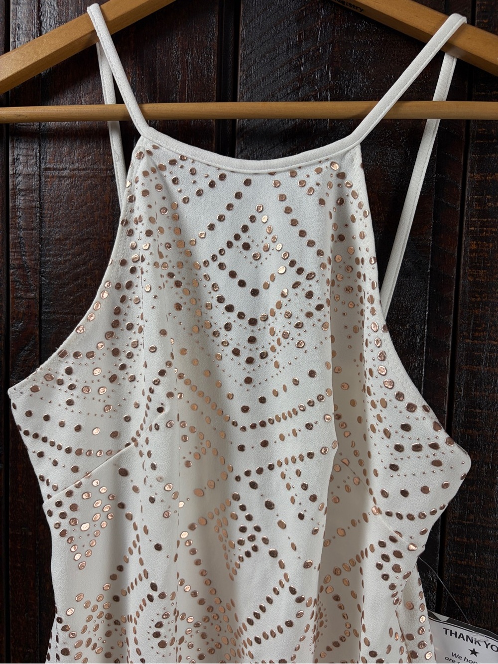 Tiana B. White Rose Gold Studded Mini Dress Size 4 - Picture 4 of 7